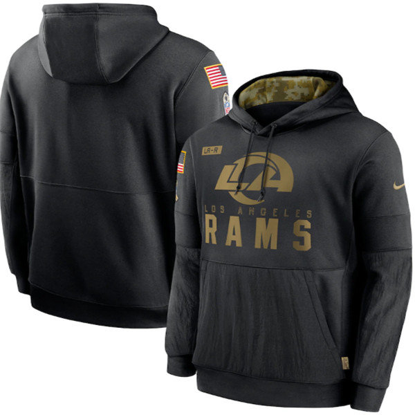 Men's Los Angeles Rams Black NFL 2020 Salute To Service Sideline Performance Pullover Hoodie